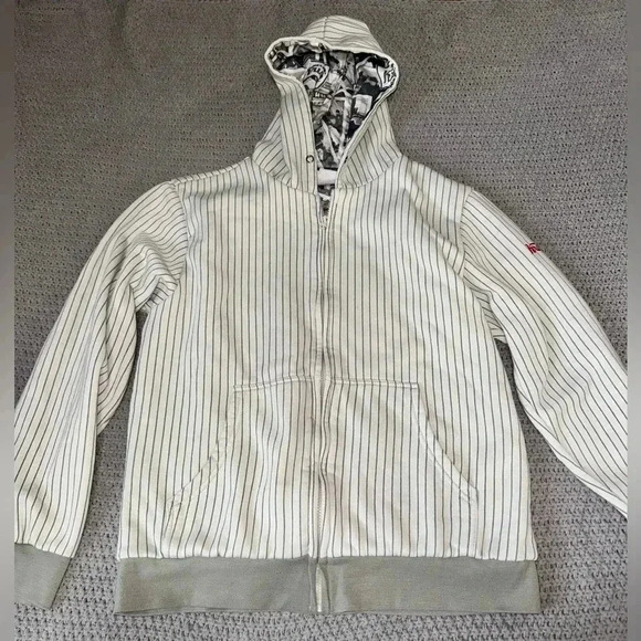 Krispy Kreme Donut Hoodie Jacket L? Gray Full Zip Logo Employee Print Lining - Picture 3 of 10